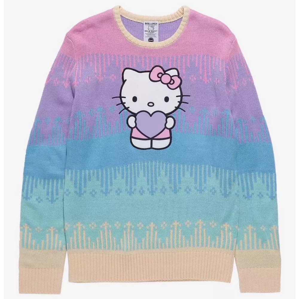 Sanrio Hello Kitty Heart Stripe Holiday Christmas Winter Knit Sweater BoxLunch